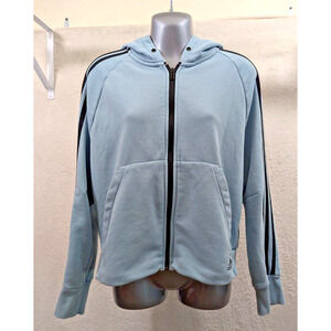Adidas sz M Cropped Hoodie Sweatshirt Jacket blue & black zips women 0682